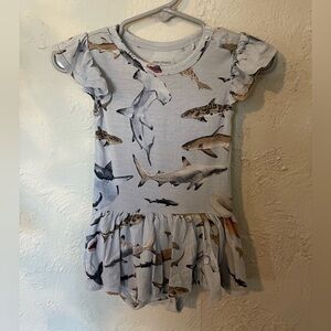 Posh Peanut Maverick Shark Print Ruffled Skirted Bodysuit